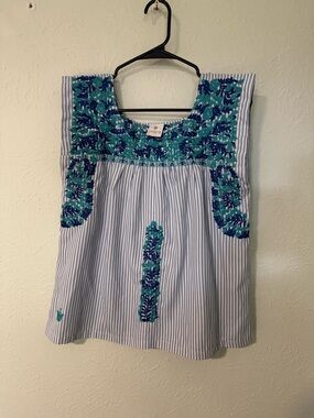 J.Marie Cotton Top with Embroidered Flowers Size M